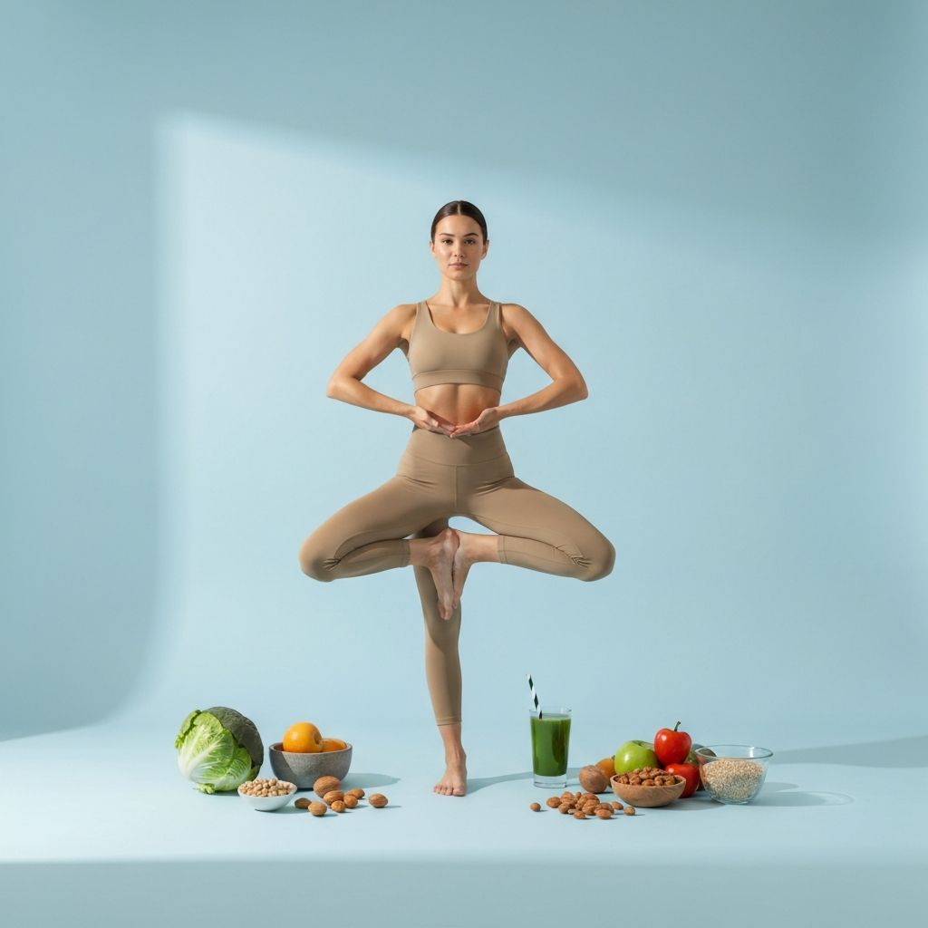 Balanced food arrangement representing nutritional equilibrium