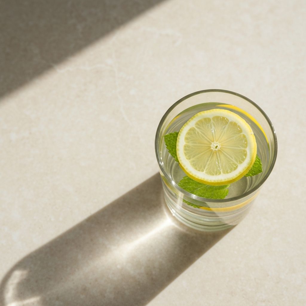 Glass of water with fresh herbs and citrus slices